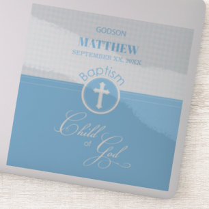 Sticker Godson Baptême Bleu Enfant de Dieu Personnalisé