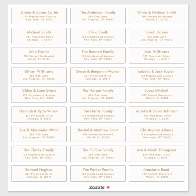 Sticker Gold 27 Custom Guest Names Address Wedding Labels (Feuille)