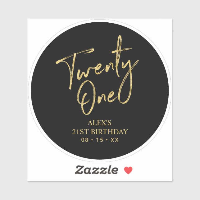 Sticker Gold & Black 21e fête d'anniversaire Favor Merci (Feuille)