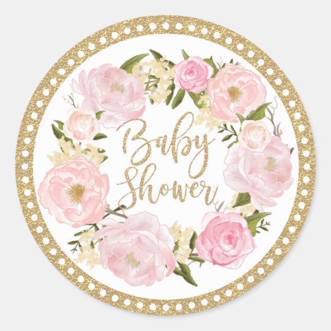 Sticker Gold Blush Rose Floral Baby shower Favoris (Devant)
