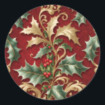 Sticker Gold Green Feuille Red Christmas Holiday<br><div class="desc">Beau Gold Green Feuilles Red Christmas Holiday Sticker</div>