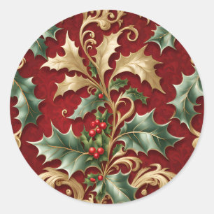 Sticker Gold Green Feuille Red Christmas Holiday