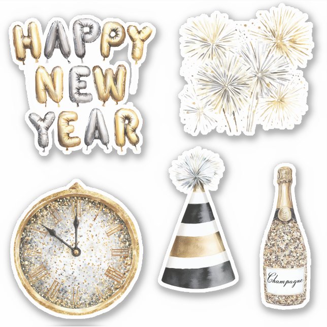 Sticker Gold Grey Happy New Year (Devant)