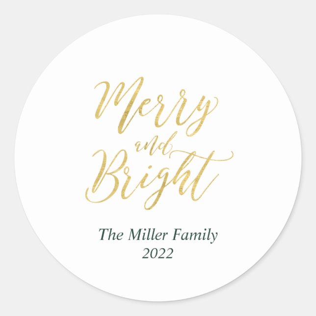 Sticker Gold Merry & Bright Christmas Holiday (Devant)