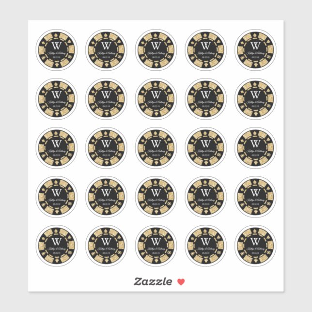 Sticker Gold Parties scintillant Poker Chip Casino Mariage (Feuille)