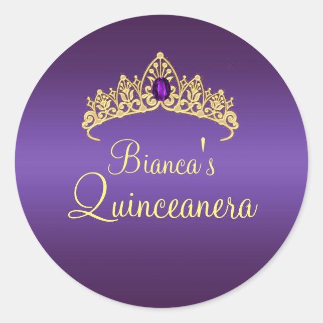 Sticker Gold & Purple Gem Tiara Quinceanera (Devant)