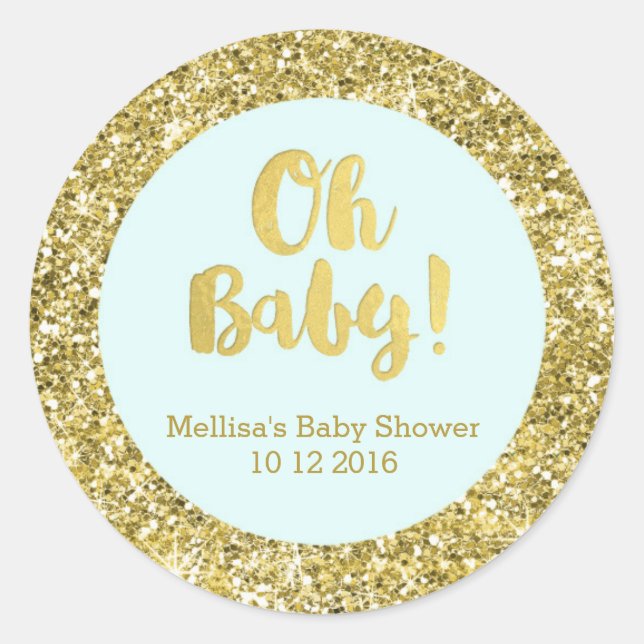 Sticker Gold Sky Blue Baby shower Oh Baby Favor (Devant)