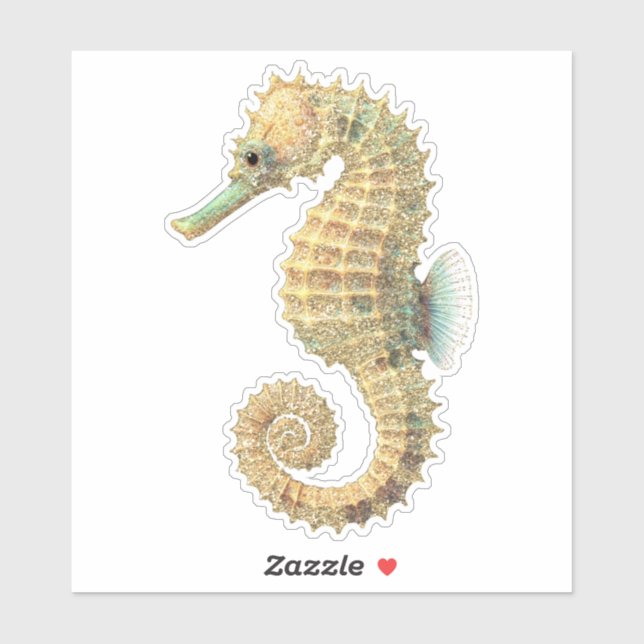 Sticker Gold Turquoise Seahorse (Feuille)