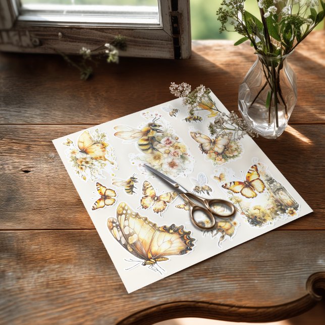 Sticker Golden Honey Fairy World – Bees and Butterflies (Sticker on the table with the scissors)
