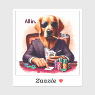 Sticker Golden Retriever au poker à enjeux élevés