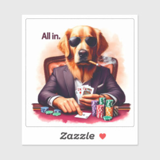 Sticker Golden Retriever au poker à enjeux élevés