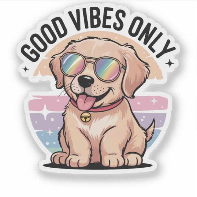Sticker Golden Retriever Chien Good Vibes seulement (Devant)