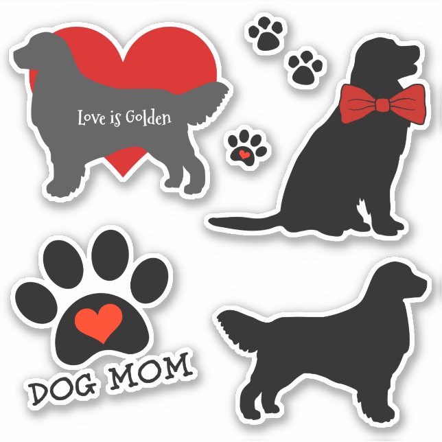 Sticker Golden Retriever Chien Maman Groupe Silhouette (Devant)