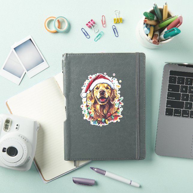 Sticker Golden Retriever Funny dog Christmas Santa Hat lig (Couverture iPad)