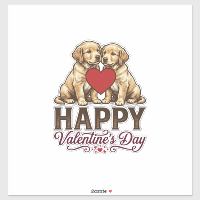 Sticker Golden Retriever Joyeuse Saint-Valentin (Feuille)
