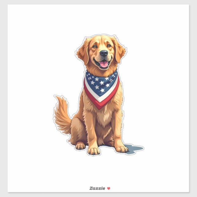 Sticker Golden Retriever July 4th Vintage Patriotic Tee 2 (Feuille)