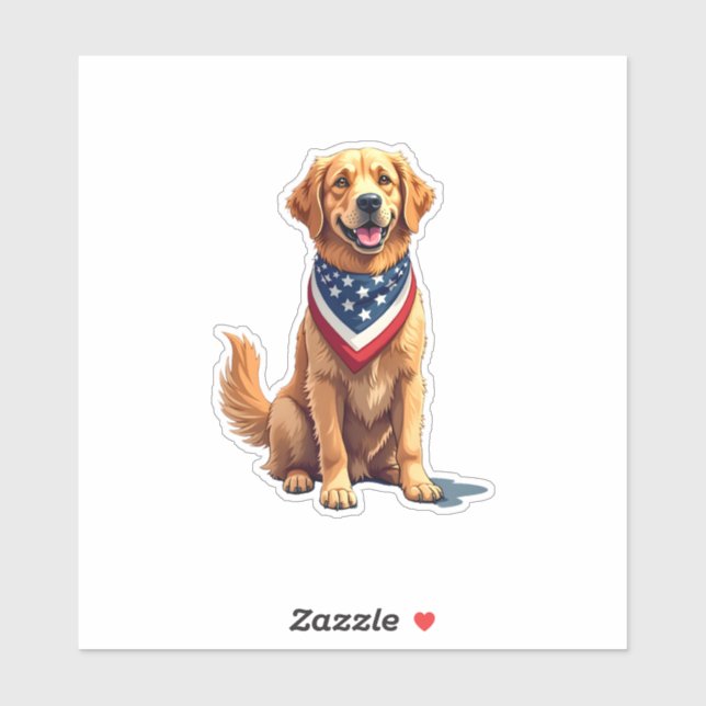 Sticker Golden Retriever July 4th Vintage Patriotic Tee 2 (Feuille)