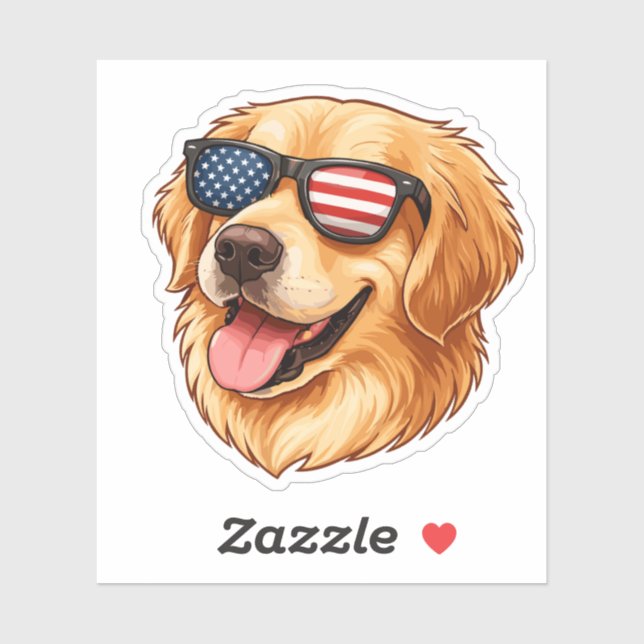 Sticker Golden Retriever patriotique avec drapeau américai (Feuille)