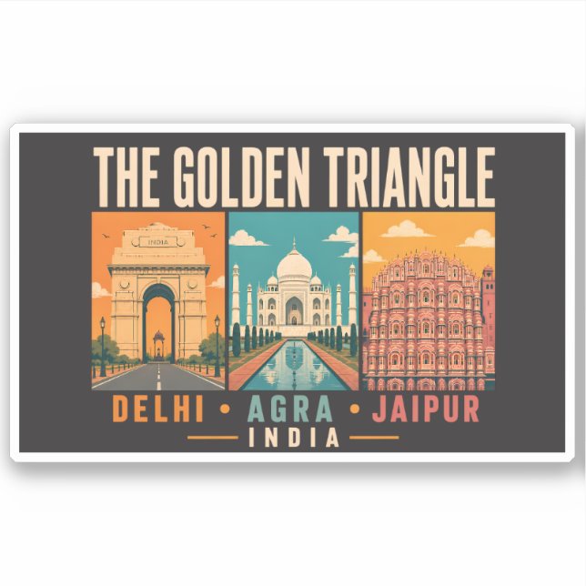 Sticker Golden Triangle India Illustration Vintage (Devant)