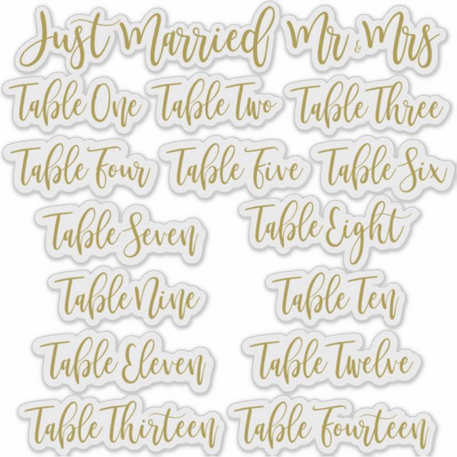 Sticker Golden Typography Just Married, Mr & Mrs and Table (Devant)