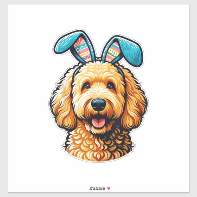 Sticker Goldendoodle de Pâques Chien portant des oreilles  (Feuille)