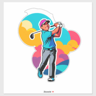 Sticker Golfeur vibrant de Pop-Art balançant un driver sur