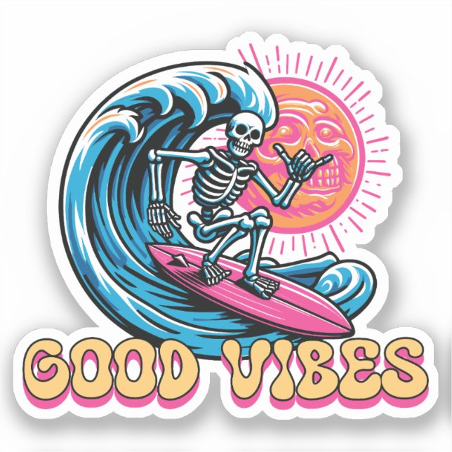 Sticker Good Vibes - Surf - Vibes d'été (Recto)