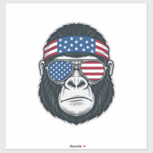 Sticker Gorille Patriotique Gravure Vintage Vecteur Visage