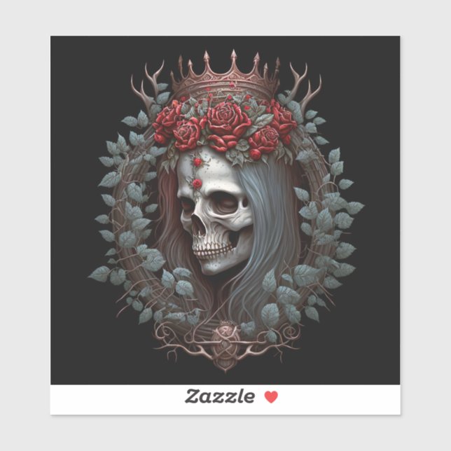 Sticker Goth Crâne Rose Couronne gothique (Feuille)