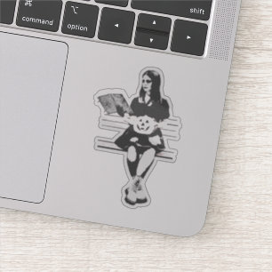 Sticker Goth fille avec une tête de citrouille diabolique 