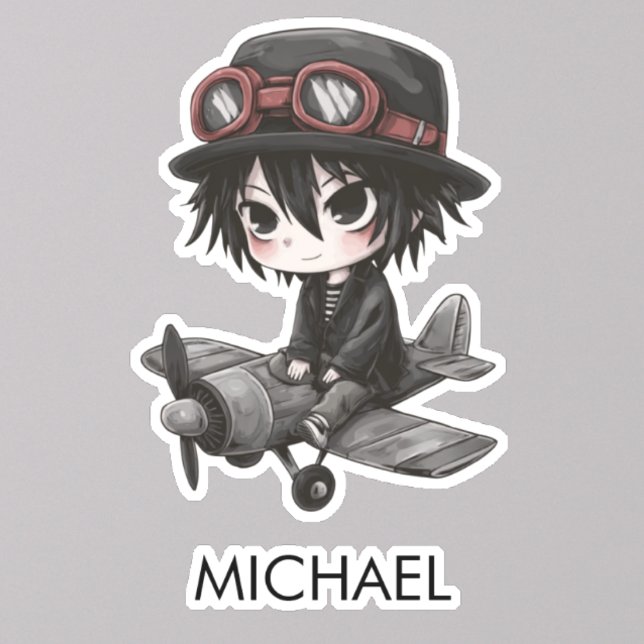 Sticker Gothic Boy Pilot flies Airplane Personalized Anime (Créateur téléchargé)