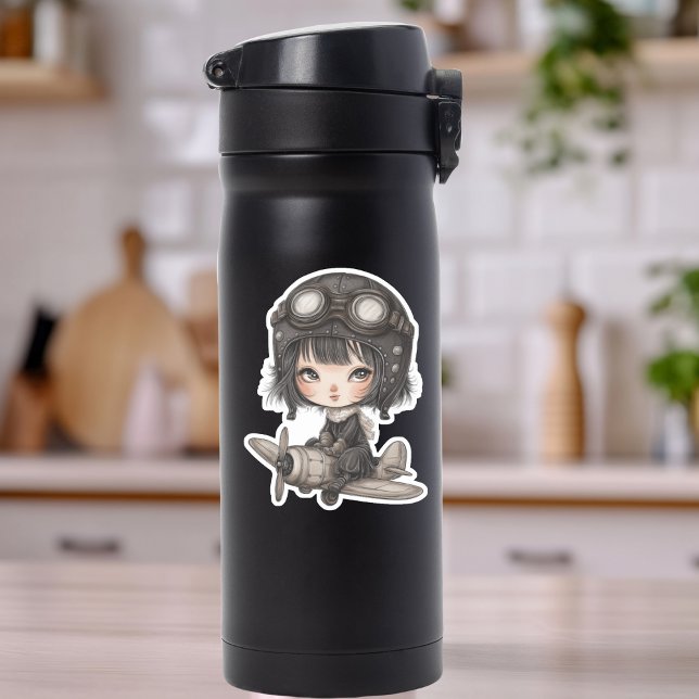 Sticker Gothic Girl Pilot flying Airplane Cute Anime (Créateur téléchargé)