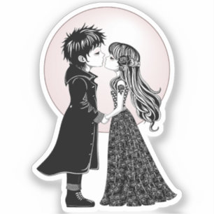 Sticker Gothique Emo Enfants Kiss Valentine's Day