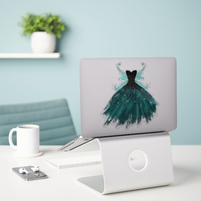 Sticker Gothique Fairy Turquoise Gown | Fleur verte profon (Ordinateur portable sur le bureau)