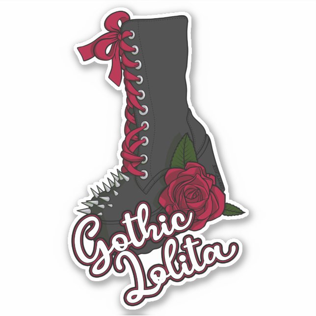 Sticker Gothique Lolita Boot Rouge Rose Slogan Vinyl Stick (Devant)