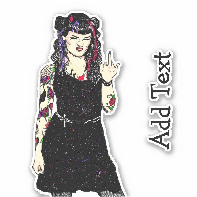 Sticker Gothique Punk Girl Flipping the Bird (Devant)