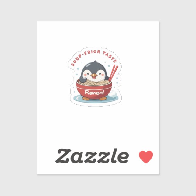 Sticker Goût Supérieur au potage mignon manchot (Feuille)