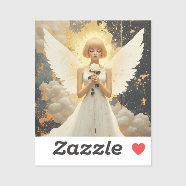 Sticker Grâce Céleste | Joli Ange et Rose  (Feuille)