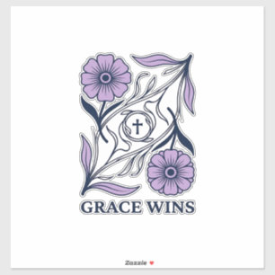 Sticker Grace Wins Floral Christian Vintage Engraving Tee_