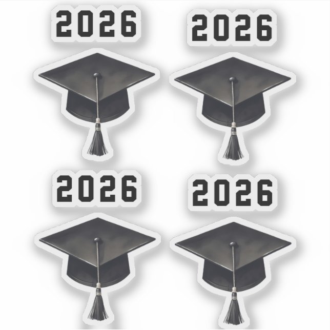 Sticker Graduation 2025 noir blanc casquette ensemble de 4 (Devant)
