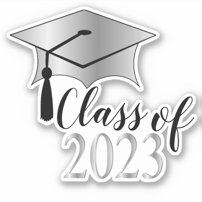 Sticker Graduation Cap - Tassel Black Silver Class of 2023 (Devant)