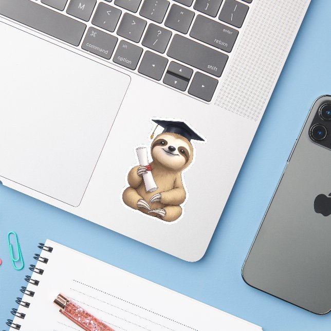 Sticker Graduation Sloth (Ordinateur portable avec iPhone)