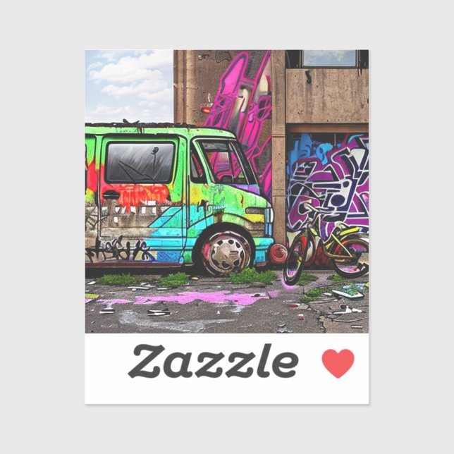 Sticker Graffiti de Van et de Vélo Abandonné Art urbain (Feuille)