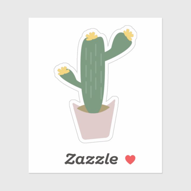 Sticker Grand cactus botanique en pot Cactées Floral Vert (Feuille)