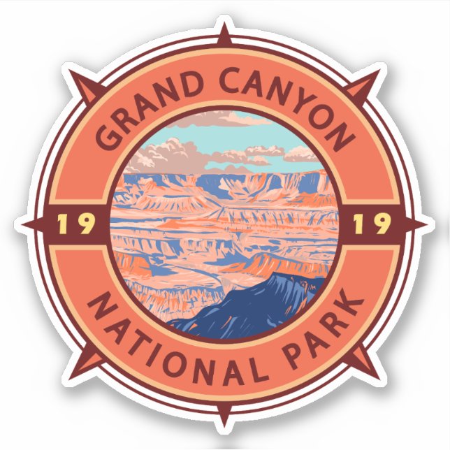 Sticker Grand Canyon Parc national Emblem Retro Compass (Devant)