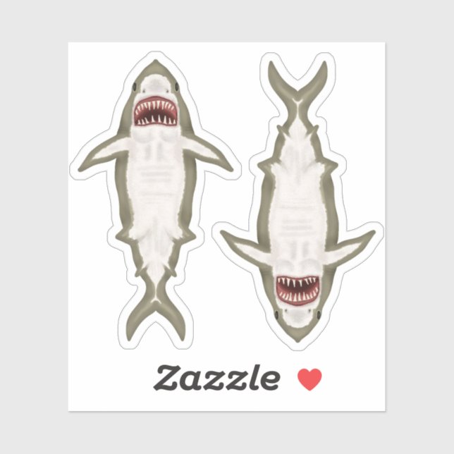Sticker Grand requin blanc | 2 Requins Poisson Océanique (Feuille)