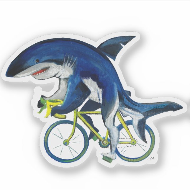 Sticker Grand Requin Blanc En Vélo De Route (Devant)