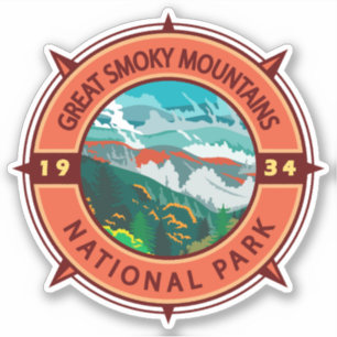 Sticker Grand Smoky Mountains Parc national Retro Compass
