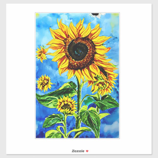 Sticker Grand tournesols aquarelle nature (Feuille)