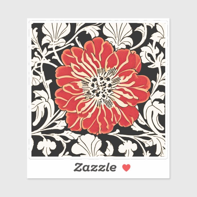 Sticker Grande Fleur Rouge Art Nouveau (Feuille)
